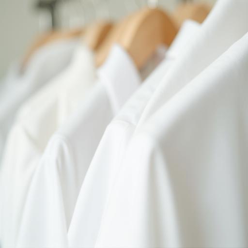 Freshly dry cleaned clothes on hangers.