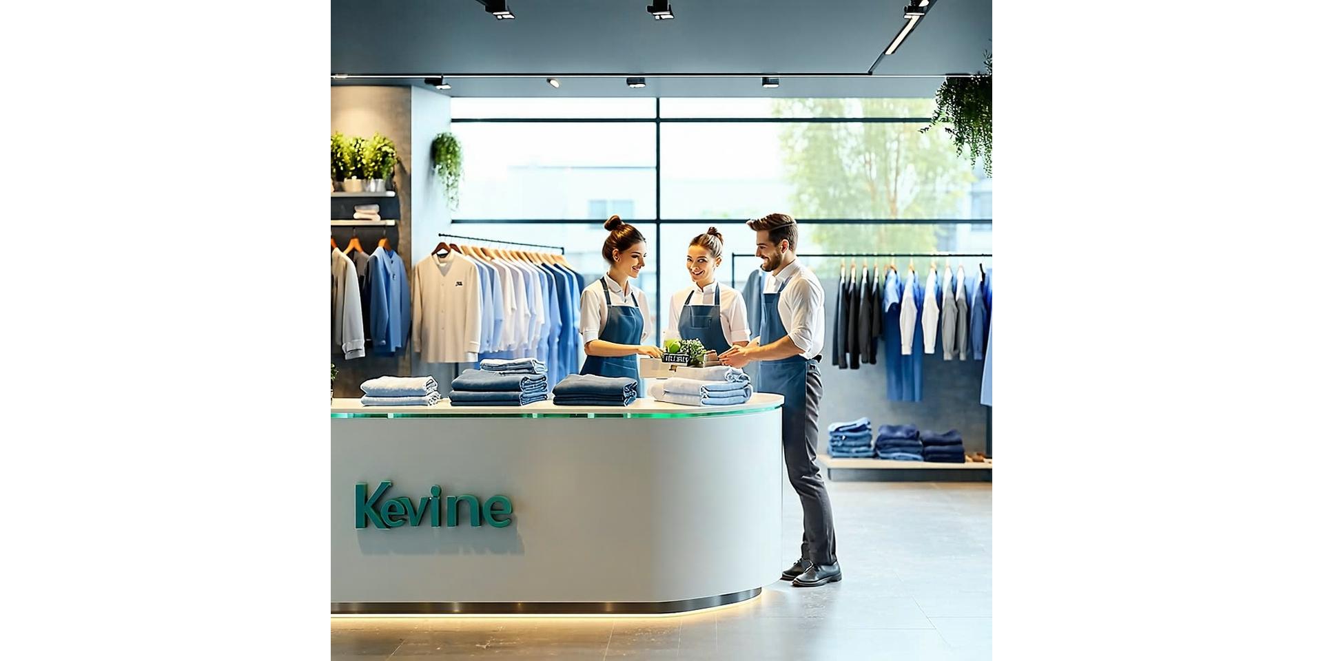 Friendly staff at Britannia Cleaners counter with freshly cleaned garments.