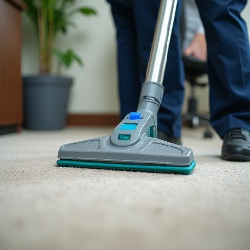 Technician cleaning a carpet with specialist equipment.