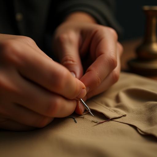 Tailor sewing garment by hand.