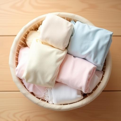 Large basket of freshly folded laundry.