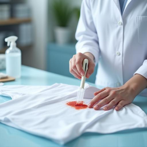 Technician treating a stubborn stain on a shirt.