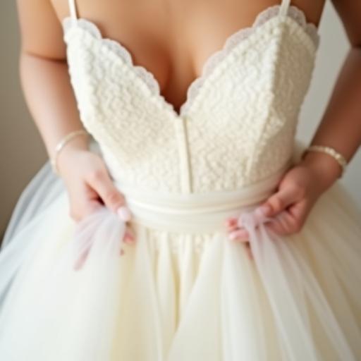 Pristine wedding dress being delicately packed.